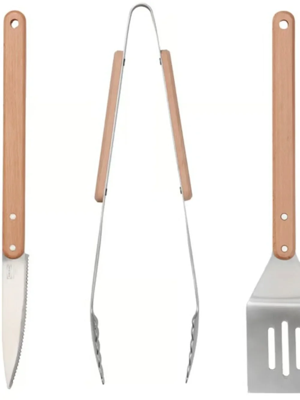 GRILLTIDER 706.137.46 3-piece barbecue tools set, stainless steel/beech